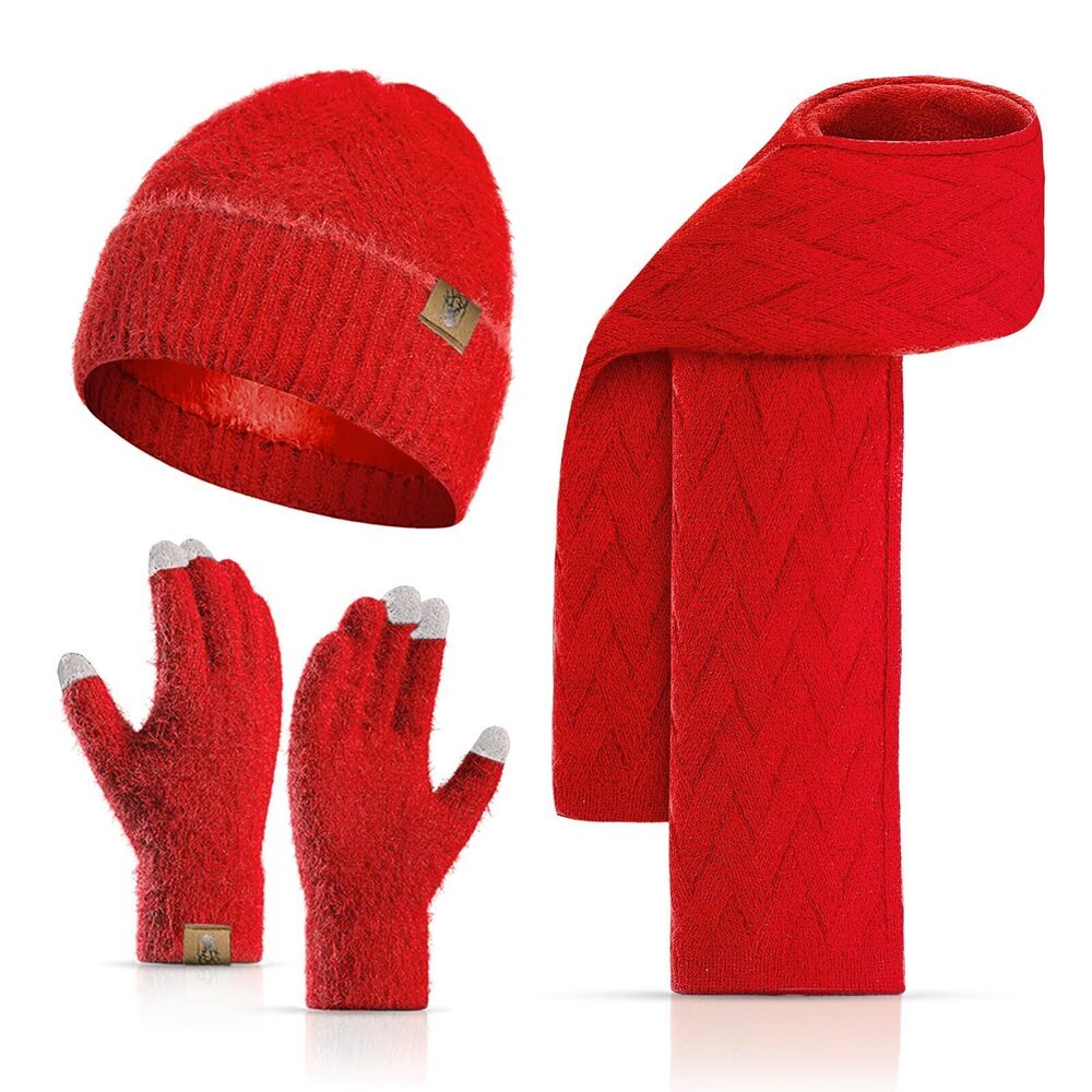5229 Winter Knit Hat Beanie Scarf with Touch Screen Gloves Set Skull Caps